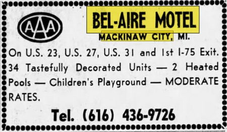 Bel-Aire Motel (Great Lakes Inn, Bel Aire Motel) - May 18 1972 Ad